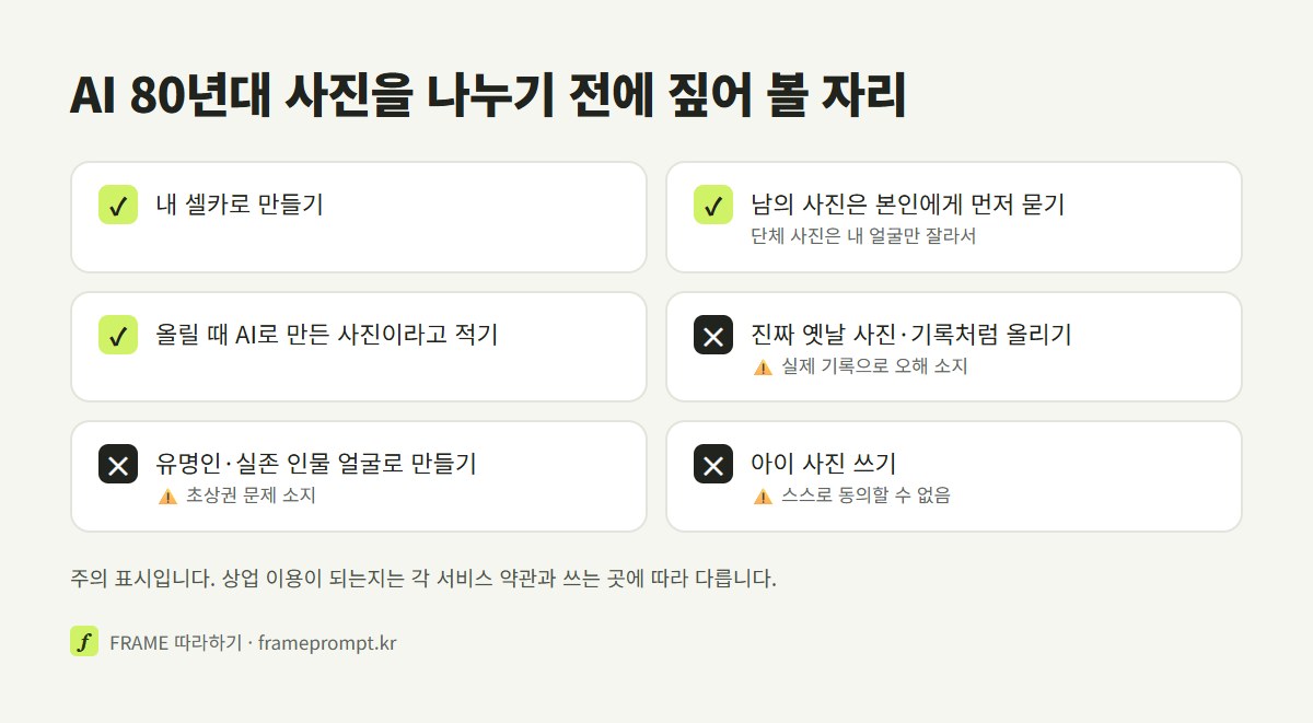 AI 80년대 사진을 올리기 전에 할 것과 하지 말 것을 표시한 확인 목록