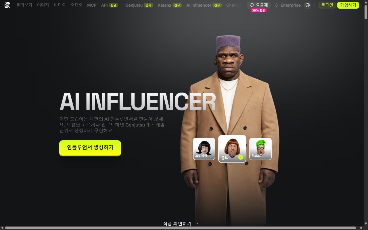 힉스필드 AI Influencer 공식 소개 페이지 화면