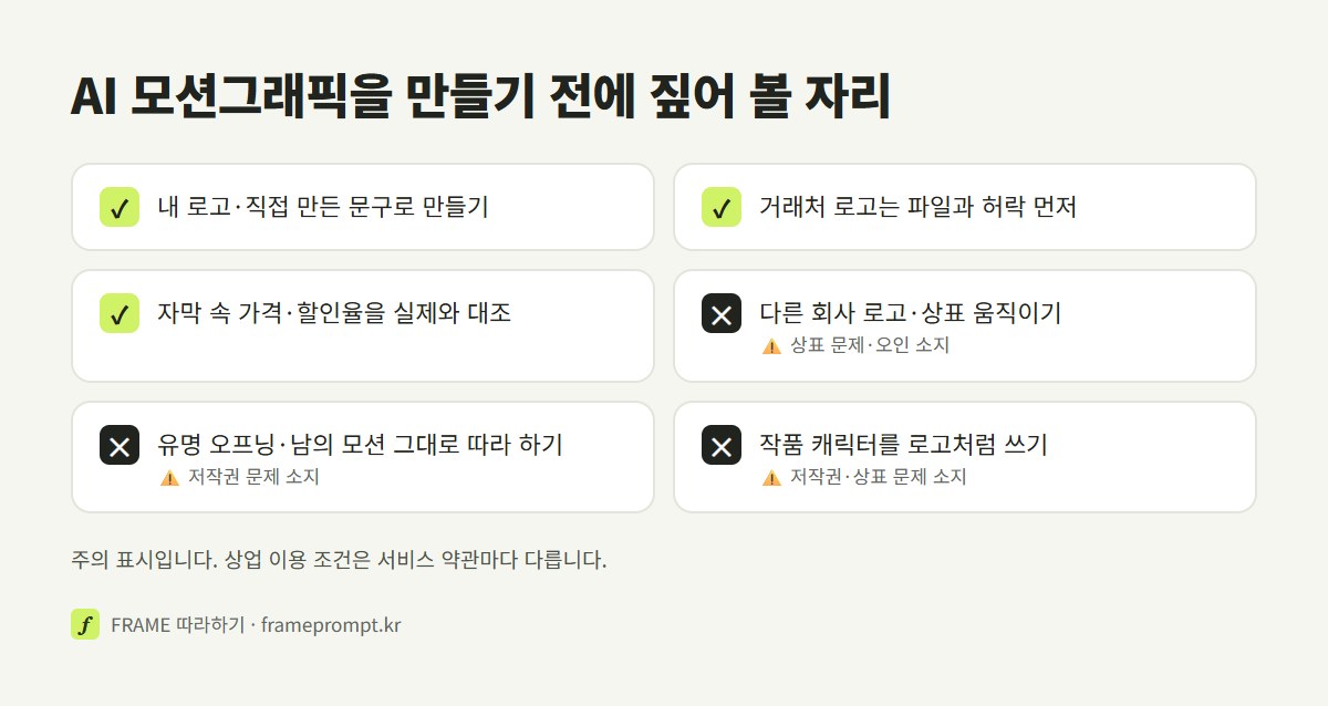 AI 모션그래픽을 만들기 전에 할 것과 하지 말 것을 표시한 확인 목록