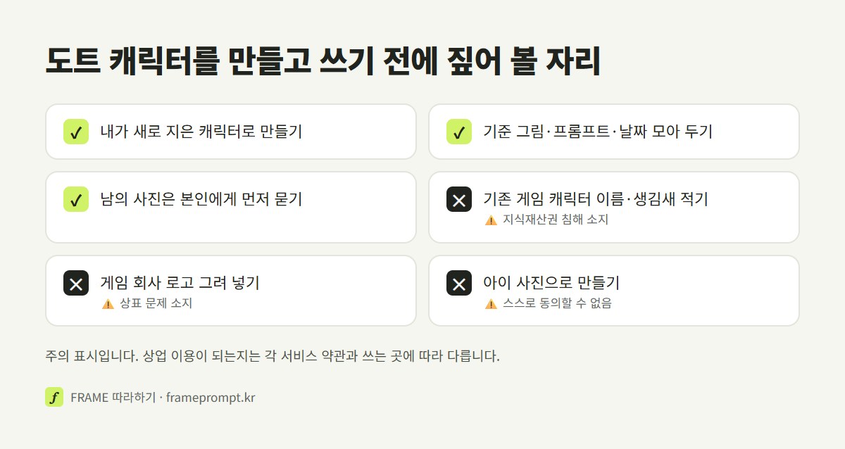 도트 그림을 AI로 만들기 전에 할 것과 하지 말 것을 표시한 확인 목록