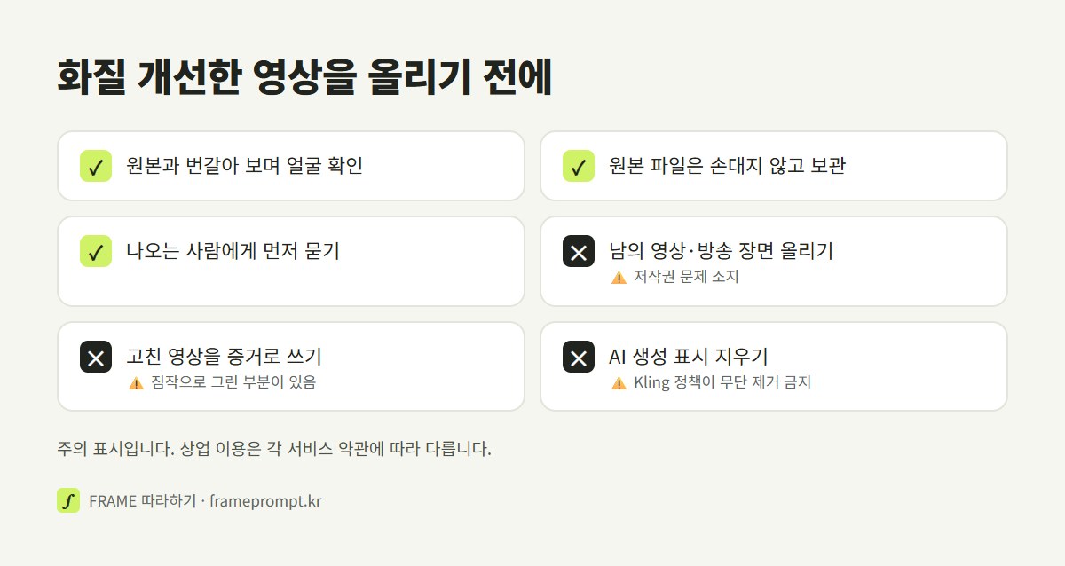 화질 개선한 영상을 올리기 전에 할 것과 하지 말 것을 표시한 확인 목록